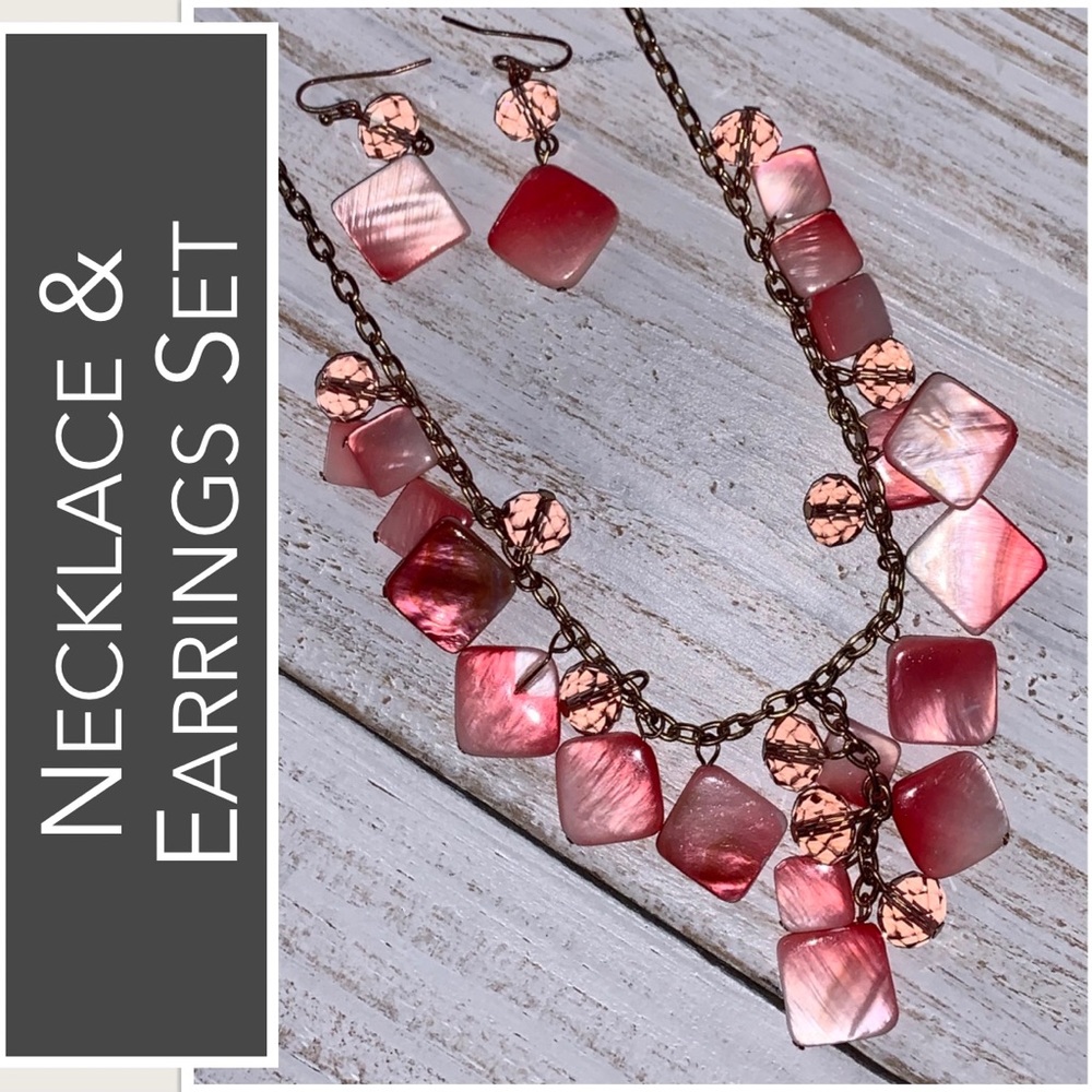 Lucite & Acrylic Jewels Necklace & Earrings in Pink & White Gradients Vintage - Picture 5 of 13